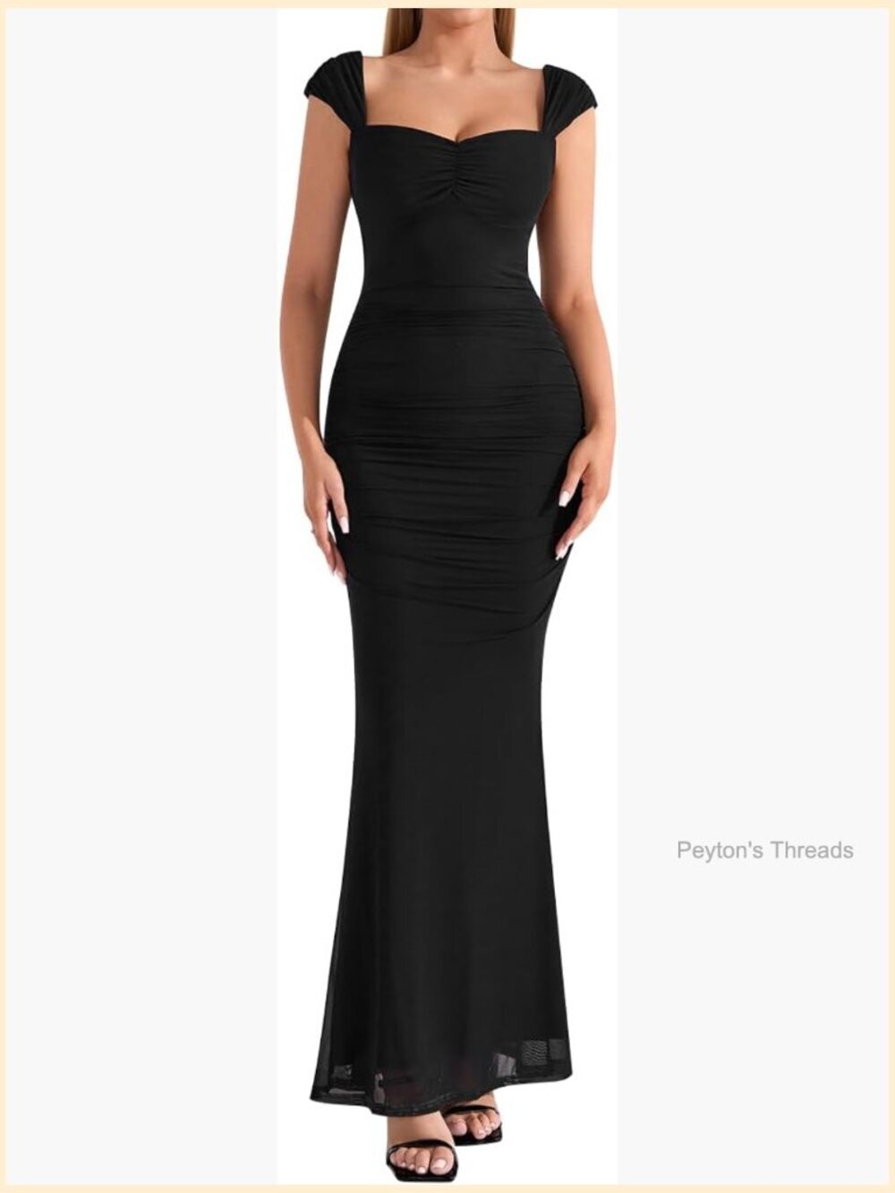 Cap Sleeve Long Formal Dress Elegant Lace Up Bodycon Ruched Maxi Cocktail